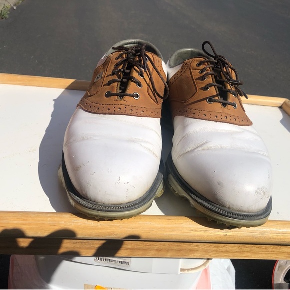 Footjoy Dryjoys Tour 53699 Men’s White Brown Saddle Leather Golf Shoes Size 9.5W - Picture 4 of 14